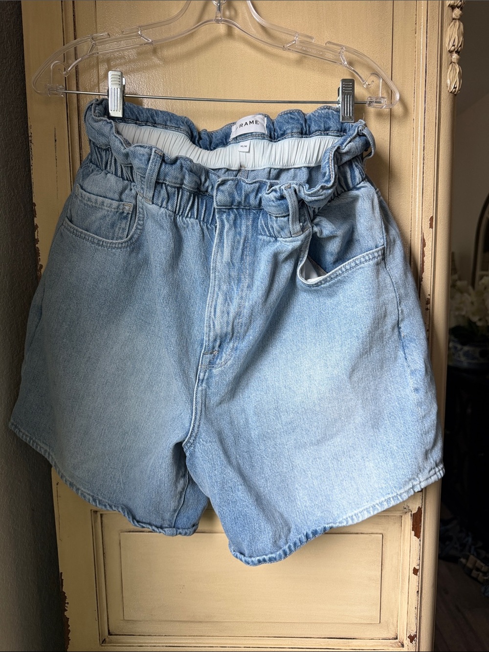 Frame Denim Light Blue Paperbag Waist Jean Shorts